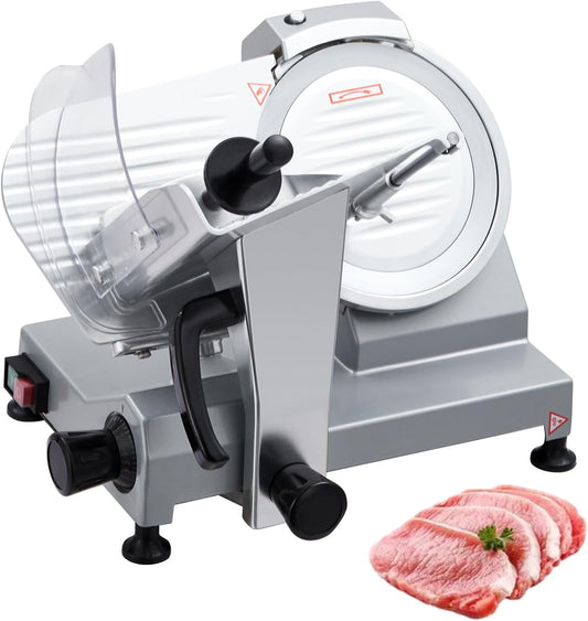 Commercial 10" Blade Meat Slicer 240W | Stainless Steel Electric Food Slicer Adjustable Thickness - Perfect for Restaurant, Deli & Home Kitchen Use