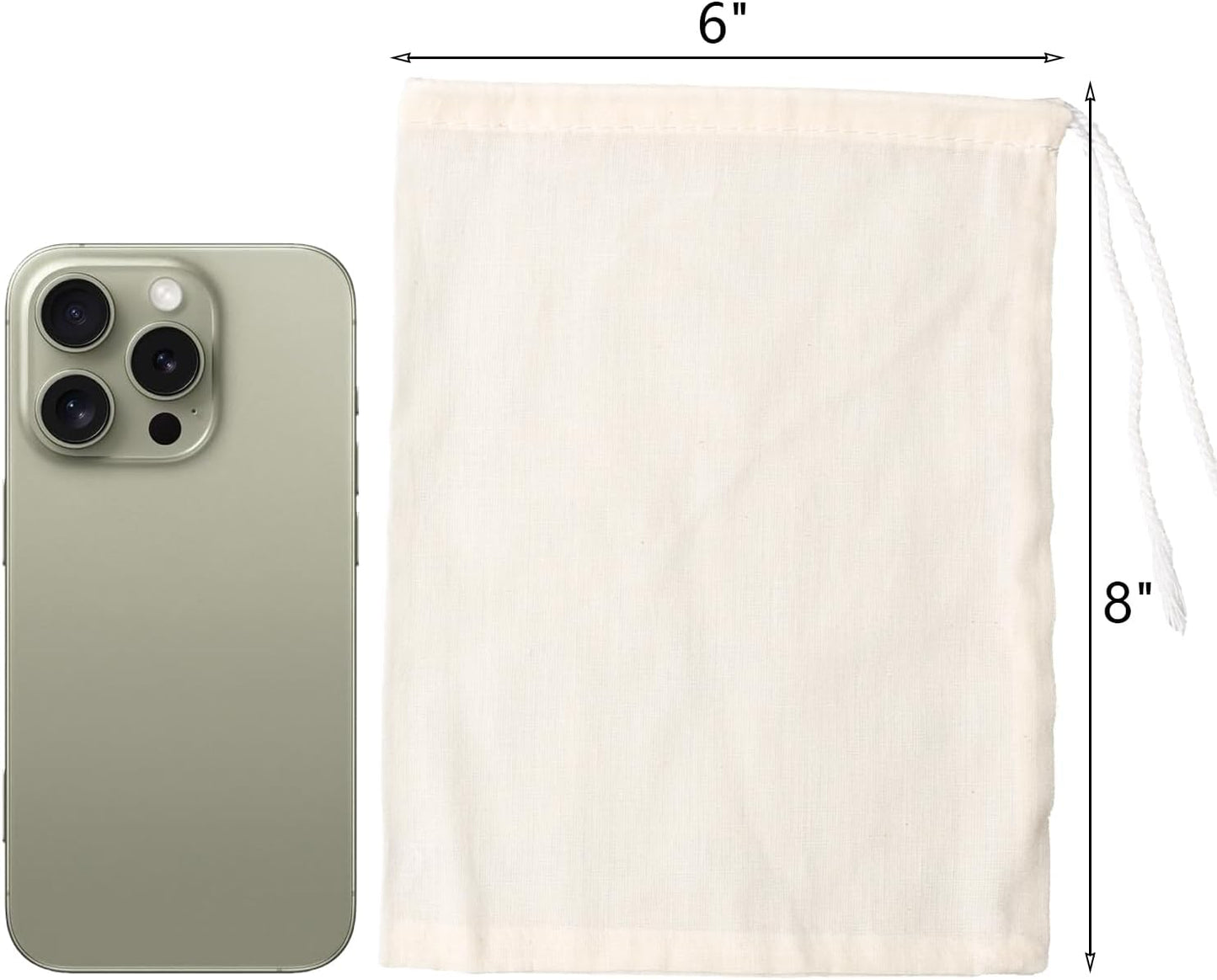 Eketirry Spice Bags, 10pcs Reusable Empty Tea Bags, Muslin Strainer Bags, Soup Bags for Cooking, Natural Cotton Fine Mesh Cheesecloth Bags for Cold Brew Coffee(6 x8Inch)