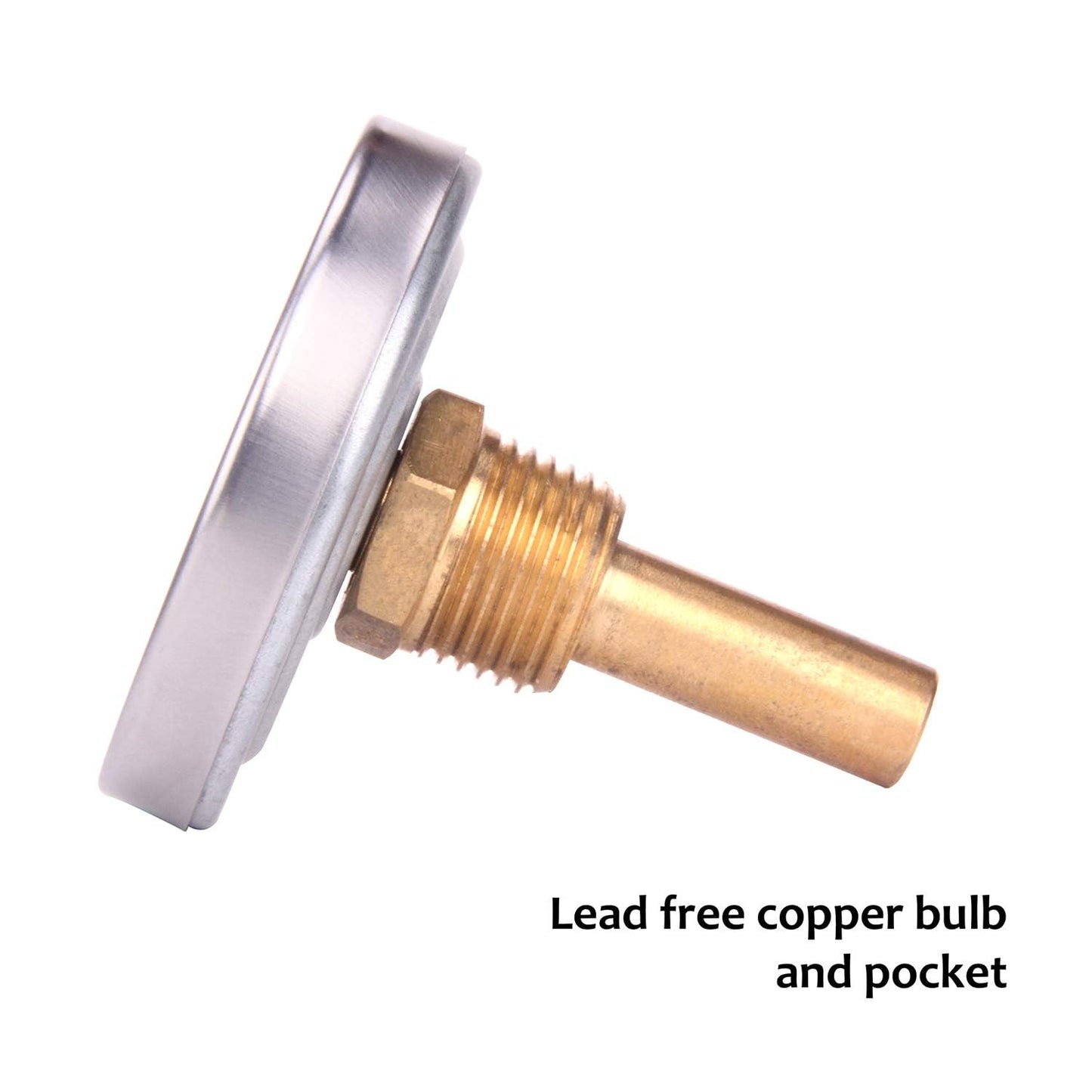 MEASUREMAN Hot Water Bi-Metal Thermometer, 2-1/2" Dial, 1-3/4" Lead-Free Brass Stem, Range 0-250 deg F/-20-120 deg C, 2% Accuracy, Adjustable, 1/2" NPT Back Mount（2 Pack