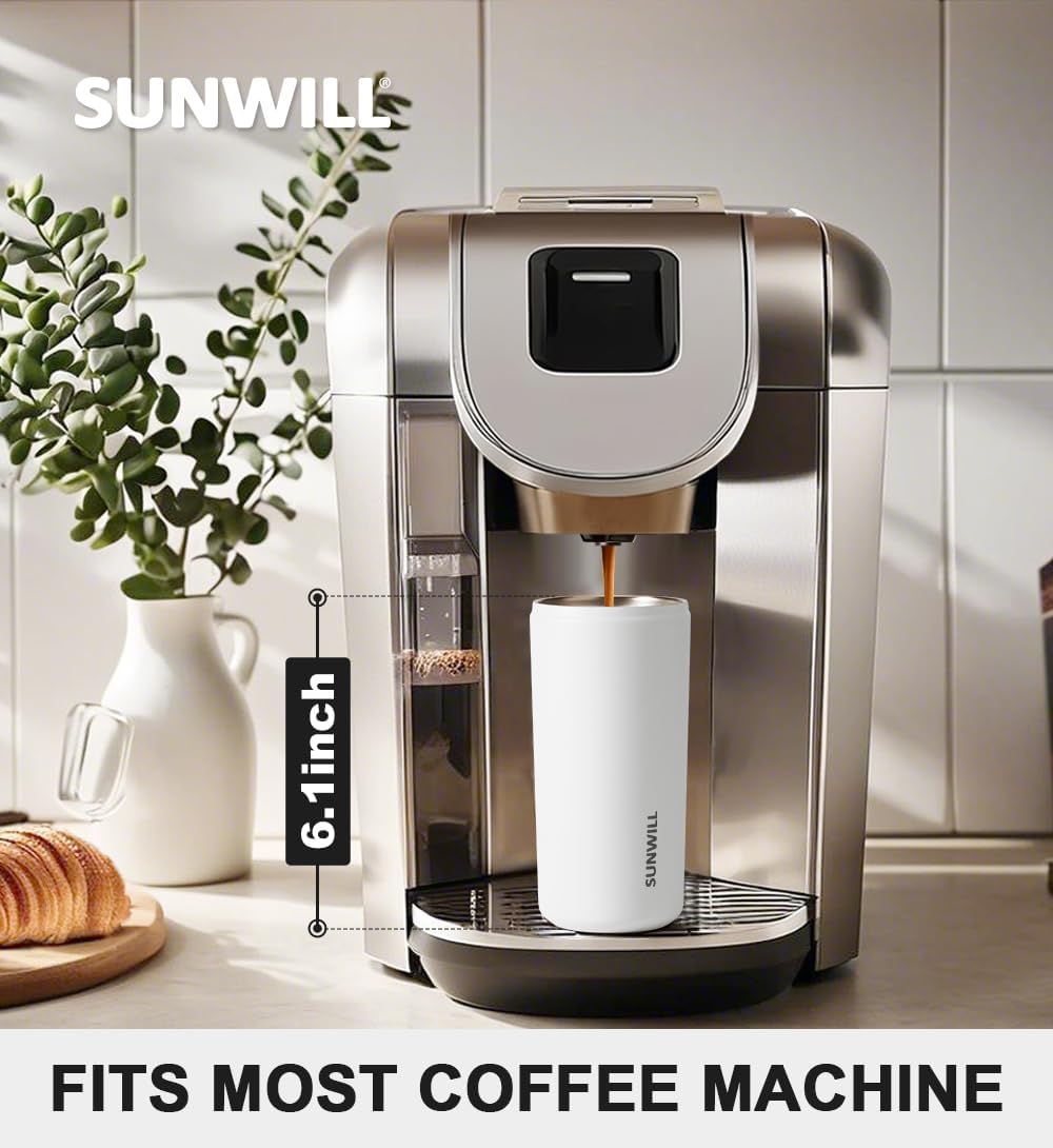 SUNWILL Insulated Coffee Mug with Lid, Leak Proof Tumbler Stainless Steel, 12 oz Travel Cup for Office, Home, Powder Coated White