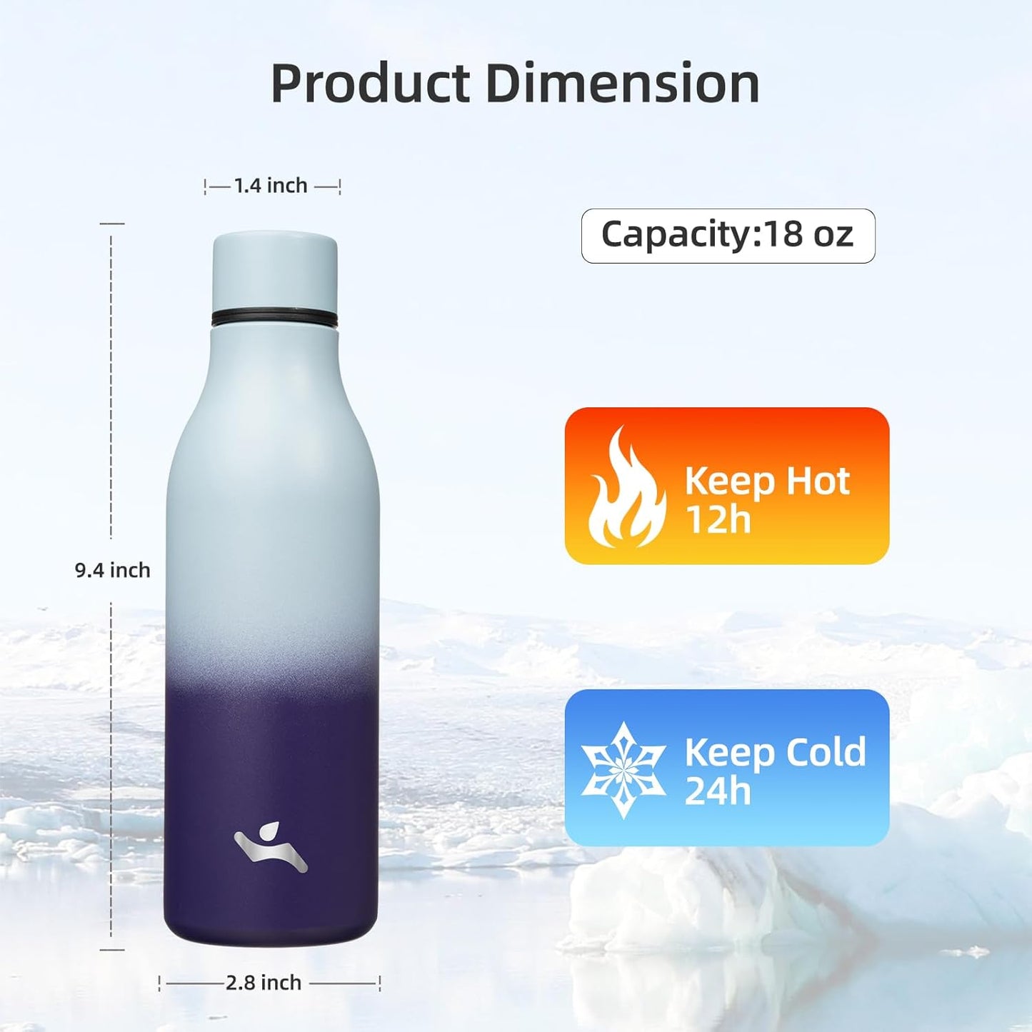 Insulated Water Bottle with Strap,18 oz Double Wall Stainless Steel Vacuum Bottles Metal Water Flask,Ocean Dream