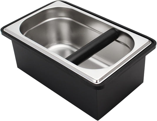 Espresso Knock Box,Stainless Steel Coffee Pucks Container, with Steel Holder and Noise Reduction Rubber Ring (10.94 x 6.88 x 4.25 inch)