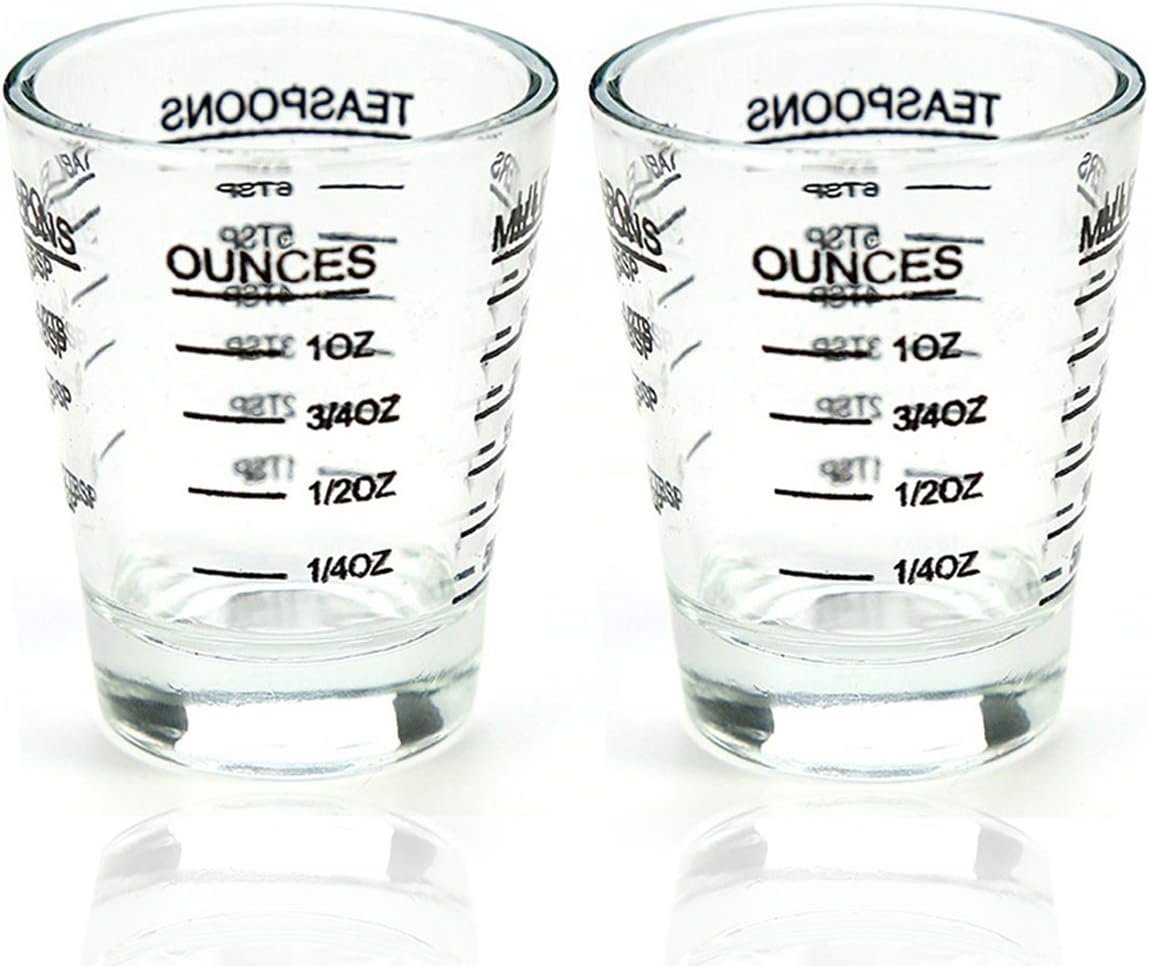 Shot Glasses Measuring cup Liquid Heavy Glass Wine Glass Espresso Shot Glass 26-Incremental Measurement 1oz, 6 Tsp, 2 Tbs, 30ml (2 pack-black 30ml)