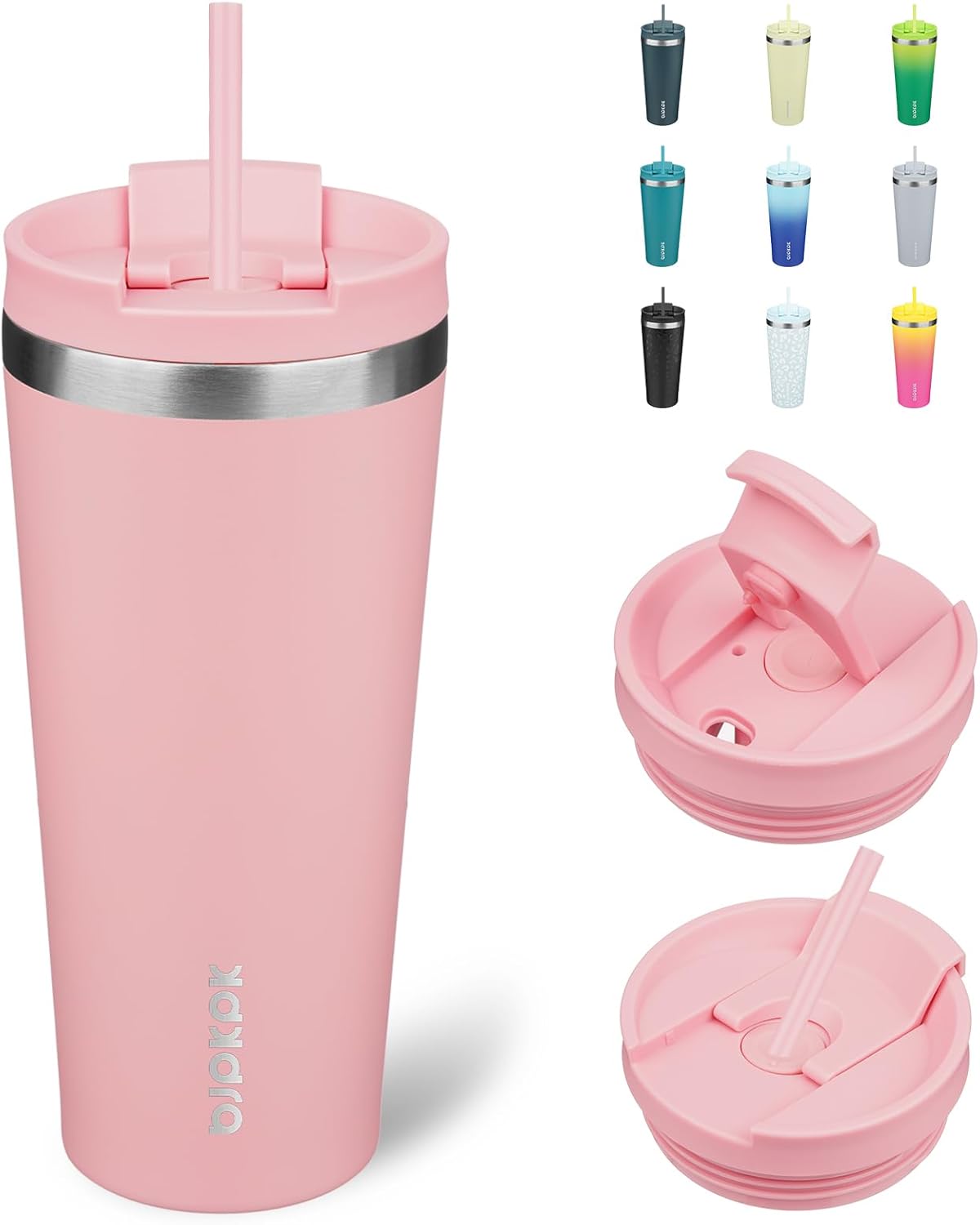 BJPKPK 22oz Tumbler With lid And Straw Stainless Steel Travel Coffee Mug Insulated Tumblers Cups,Light Pink