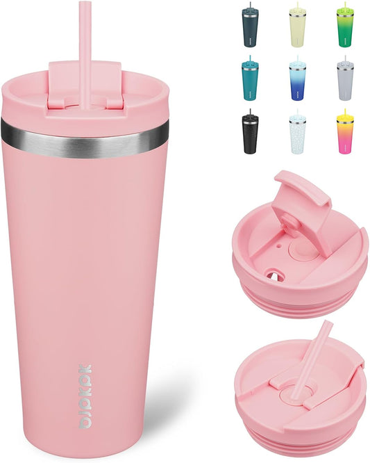 BJPKPK 22oz Tumbler With lid And Straw Stainless Steel Travel Coffee Mug Insulated Tumblers Cups,Light Pink