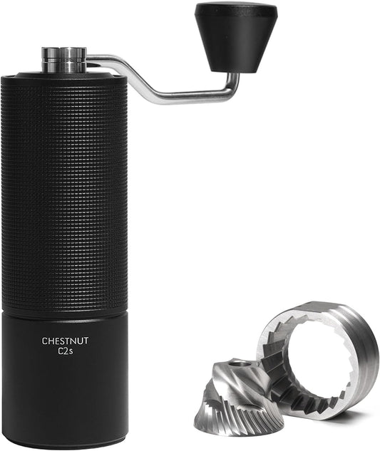 TIMEMORE Chestnut C2S Manual Coffee Grinder Stainless Steel S2C Conical Burr Coffee Grinder, Capacity 25g Hand Coffee Bean Grinder, Double Bearing Positioning, Black