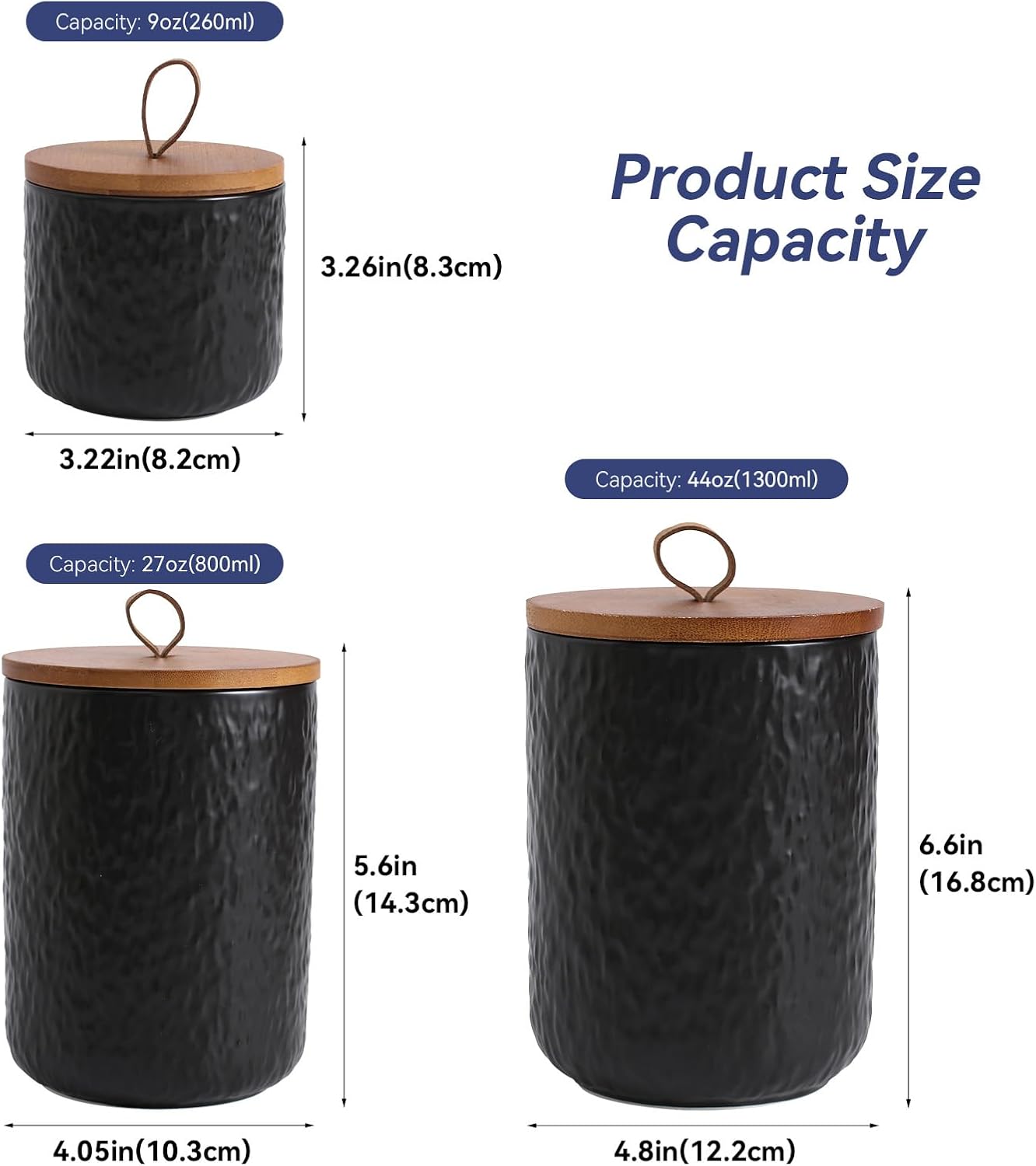 Kitchen Canisters for Countertop, Ceramic Coffee Canisters with Airtight Lids Food Storage Jars Sugar Container for Kitchen Counter Tea, Coffee Beans, Spice (#001Black-Set of 3)