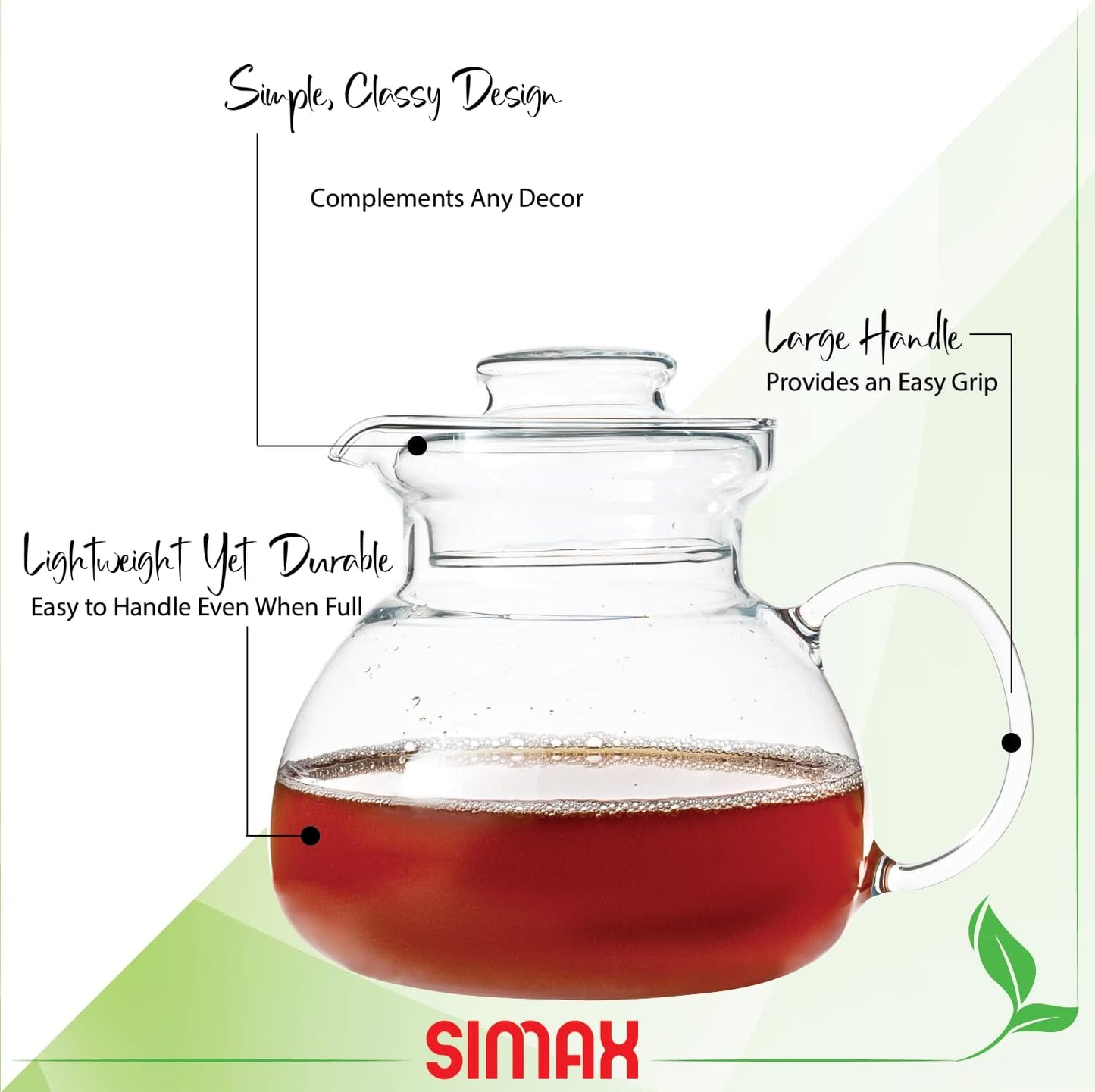 Simax Glass Teapot For Stovetop: Glass Tea Kettle For Stove Top - Tea Pots For Stove Top - Stovetop & Microwave Safe Kettles For Boiling Water - Clear Glass Tea Pot With Spout -1 Quart/4 Cup Teapots