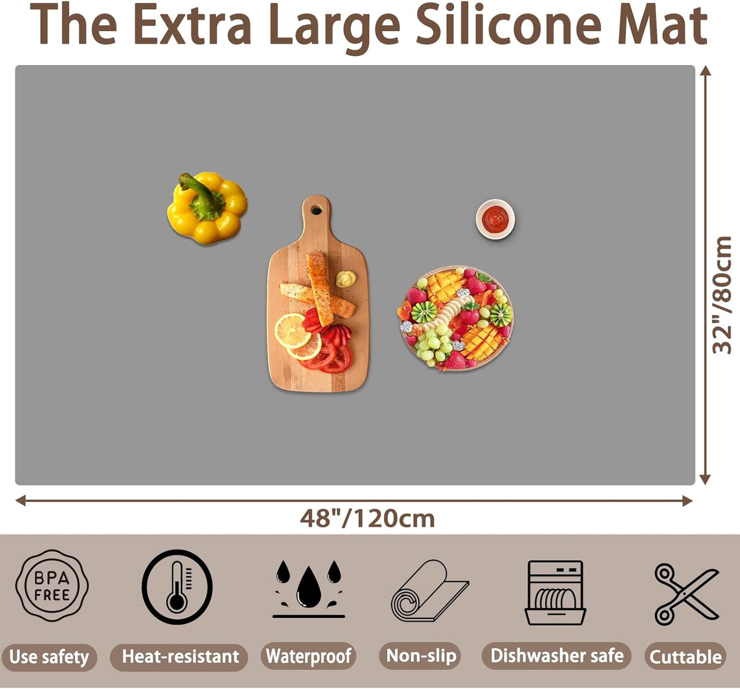 Silicone Mats for Kitchen Counter, 48"x32"(120cmx80cm) Large Heat Resistant Mat Kitchen Island Waterproof Countertop Protector Mat Nons-slip Extra Large Counter Mat, Semitransparent