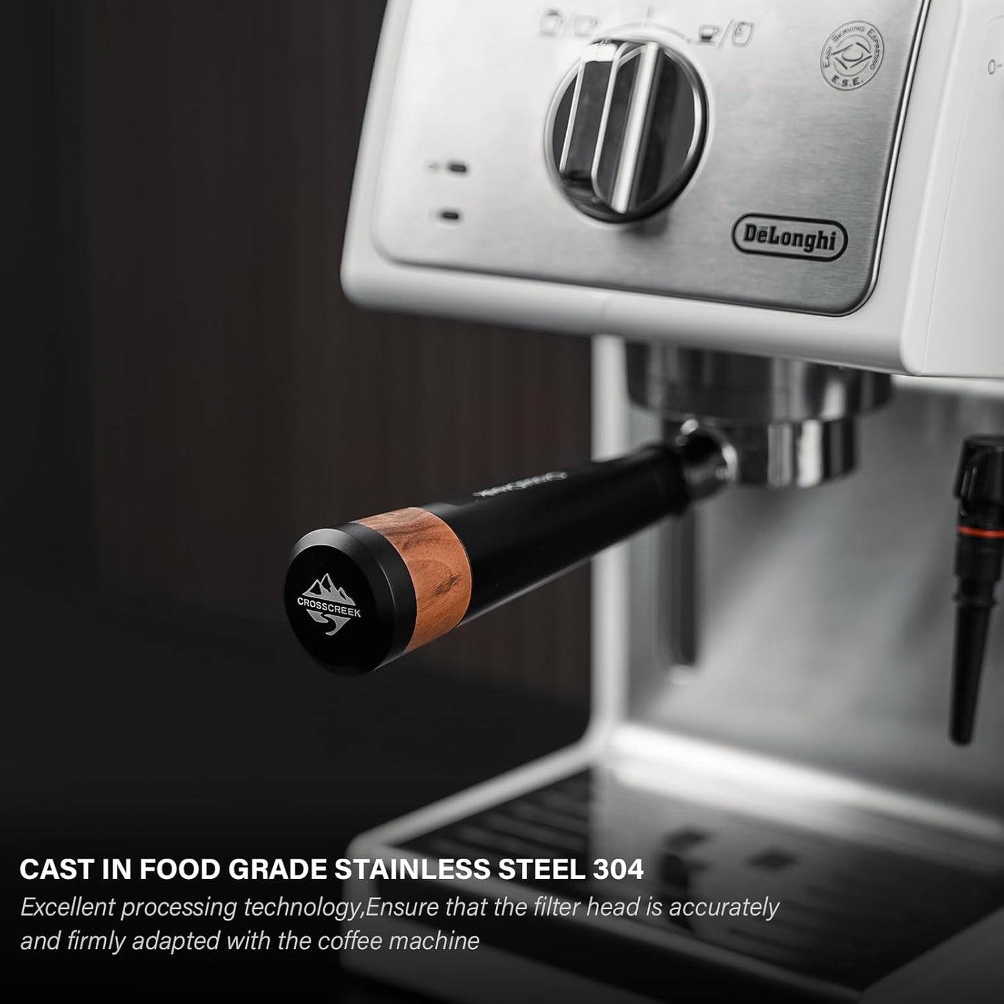 51mm Espresso Bottomless Portafilter with 2 Ear | Stainless Steel Basket and Black Aluminum Alloy Handle | Fits De’Longhi ECP3420 / EC155 / BCO430 / EC260 Espresso Machine | Accessories