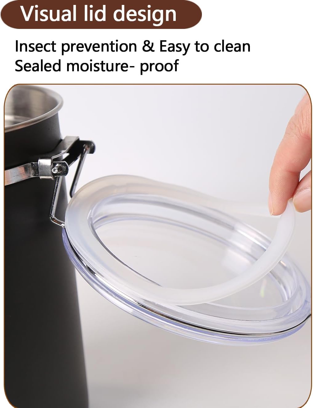 Stainless Steel Food Container with Clear Lids Airtight Storage Container Stackable Small Canisters Kitchen Pantry Storage for Cereal, Snacks, Candy, Herbs, Spices, Sugar, Tea (Black)