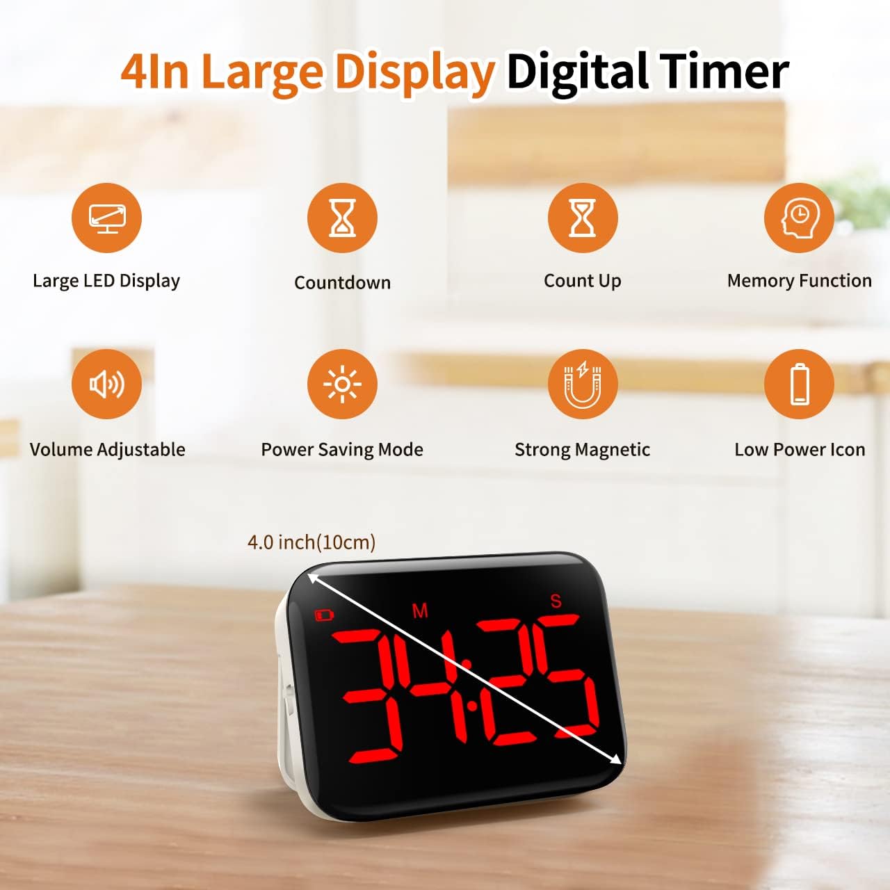 VOCOO Magnetic Kitchen Timer for Cooking with Count Up Countdown, Digital Timer Battery Powered with Large Display, 2 Brightness and Volume Levels for Classroom, Teacher, Kids (Red)