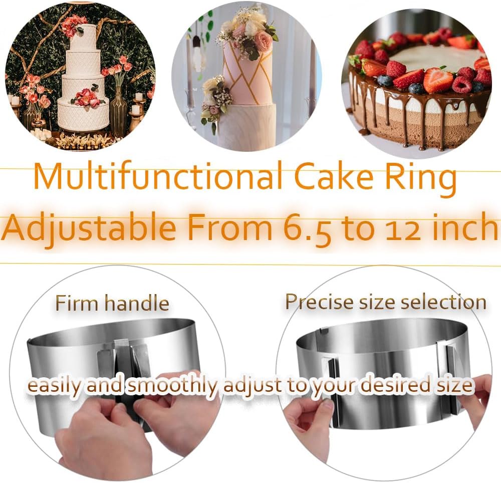 DATANYA Cake Ring Extra High 15cm - Adjustable 6 Inch to12Inch Stainless Steel Round Cake Mousse Molds Baking Ring, 5.9 Inch Deep Cake Mold with Precise Scaling