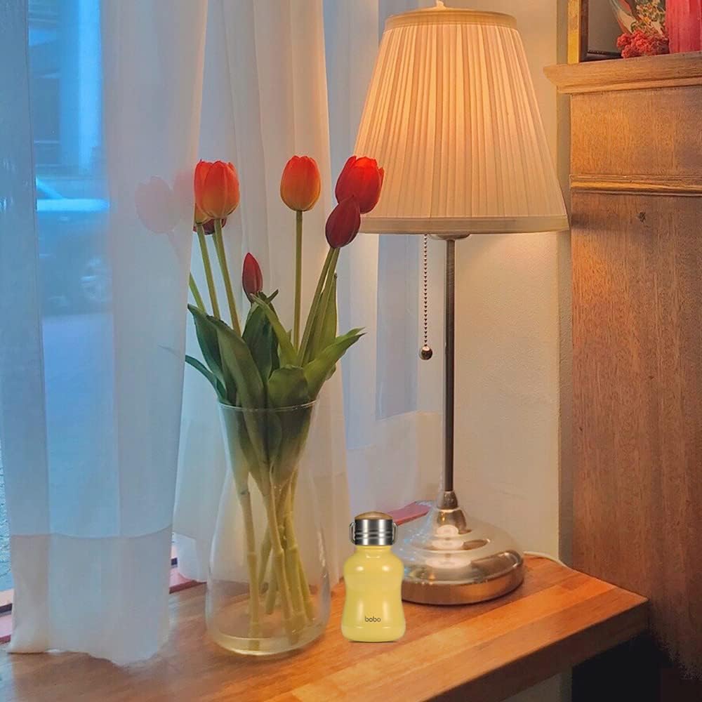 YOHKOH Mini Vacuum Insulated Water Bottle With Bamboo Lid - Stainless Steel Thermos Water Bottle for Women Girls Kids, Metal Sports Hot and Cold Water Bottle Leak-Proof BPA-Free (6.4oz,Yellow)