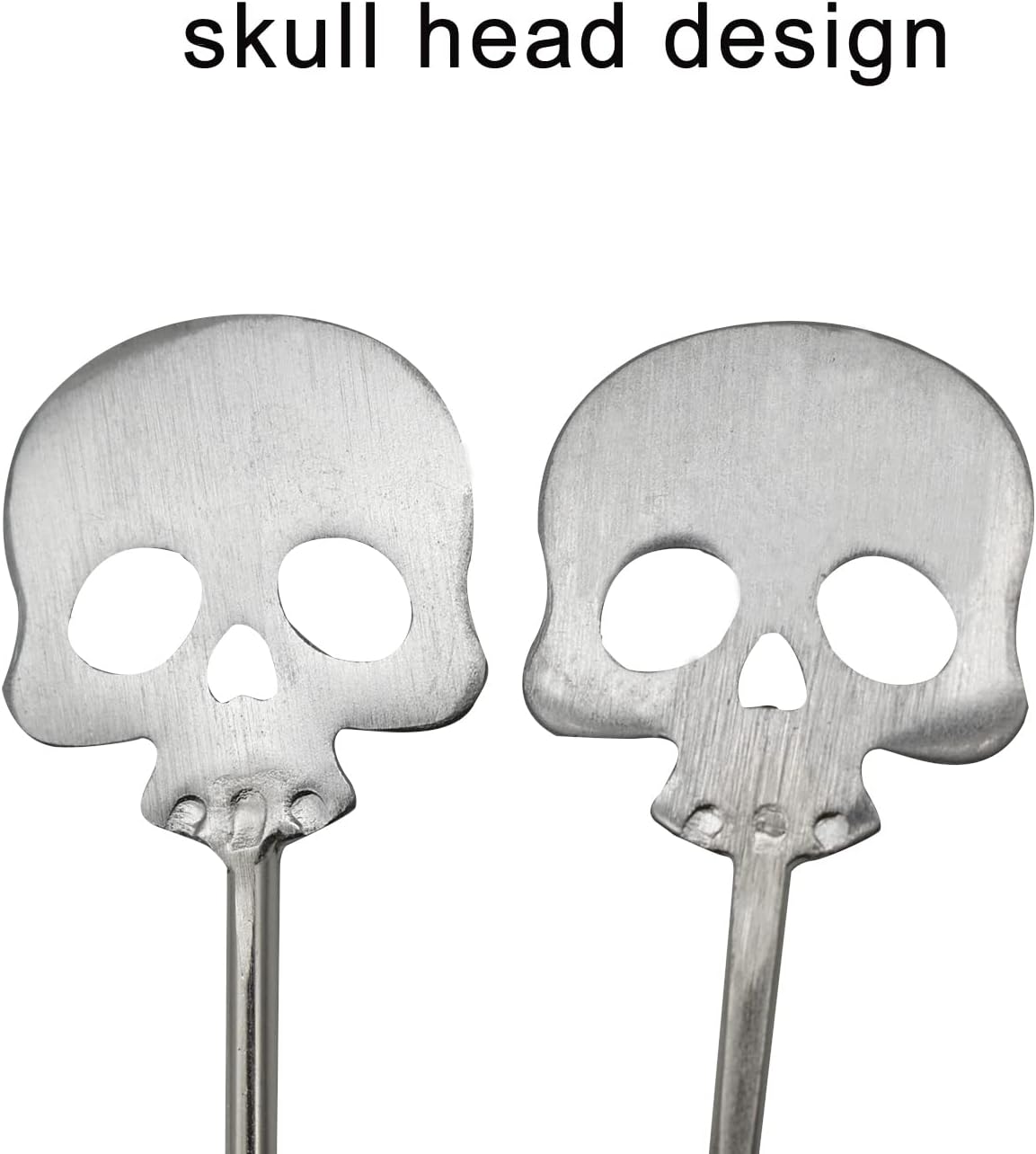 2Pcs Skull Swizzle Sticks 8.7inch Coffee Stirrers Reuseable 18/10(304) Stainless Steel Beverage Cocktail Stirrer for Bar Halloween Party Mixing Drinks