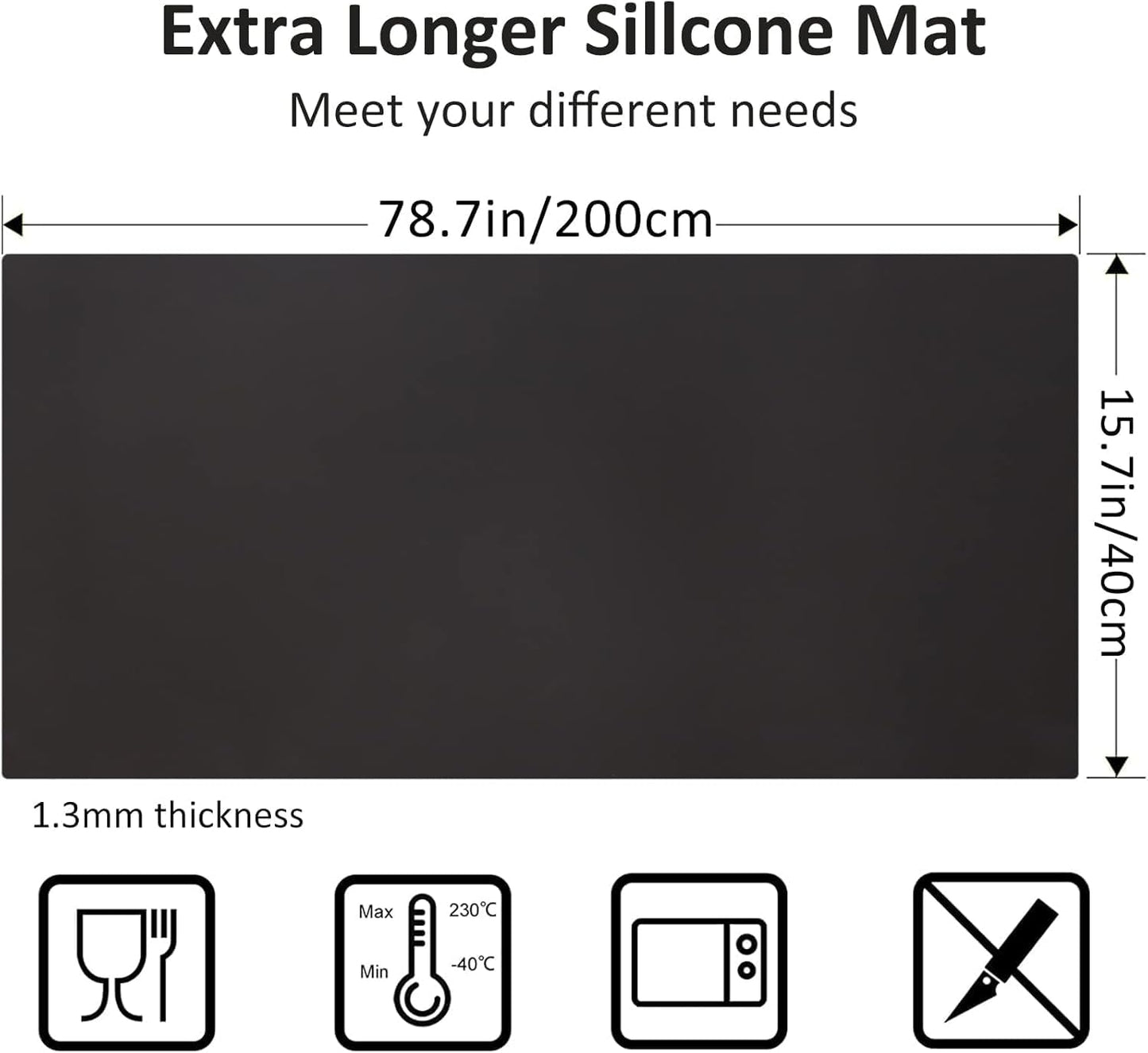 Large Silicone Heat Resistant Mat, 78.7” x 15.7” Nonslip Silicone Placemat for Countertop Protector, Nonstick Waterproof Table Desk Saver Pad for Kitchen & Dining,Black