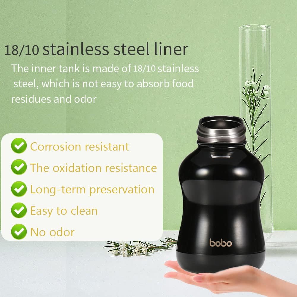 YOHKOH Mini Vacuum Insulated Water Bottle With Bamboo Lid - Stainless Steel Thermos Water Bottle for Women Girls Kids, Metal Sports Hot and Cold Water Bottle Leak-Proof BPA-Free (6.4oz,Black)