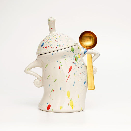 Canister With Attitude - Attitude Jar, Ceramic Airtight Food Storage Container with Spoon for Tea, Coffee, Sugar, Flour, Cute Kitchen Decor (Colorful)