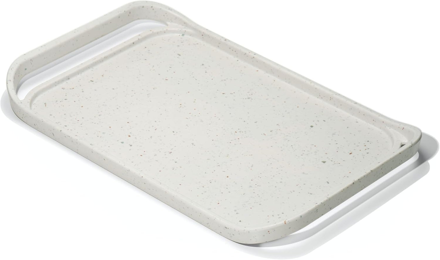 LINE+ARC Waterproof, Easy-to-Clean, 18"x12" Serving Tray Extra Large Handles (Bone) 100% Food-Grade Melamine for Breakfast, Dinner, Bed, Tea, Crafts, Decorative, TV, Couch, Outdoor, Patio