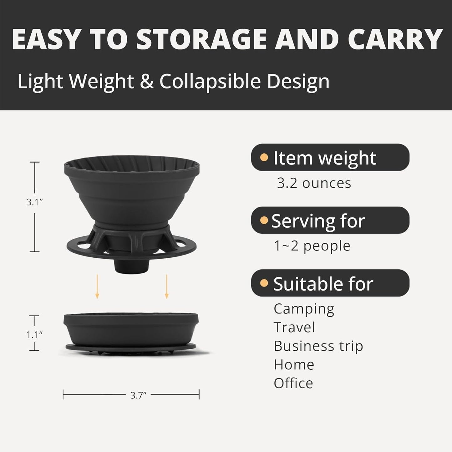 Collapsible Pour Over Coffee Dripper, Silicone Reusable Pour Over Coffee Maker for Camping, Travel, Home&Office, Single Clever Coffee Dripper With 100 V60 Filter Paper #01(1-2 Cup)