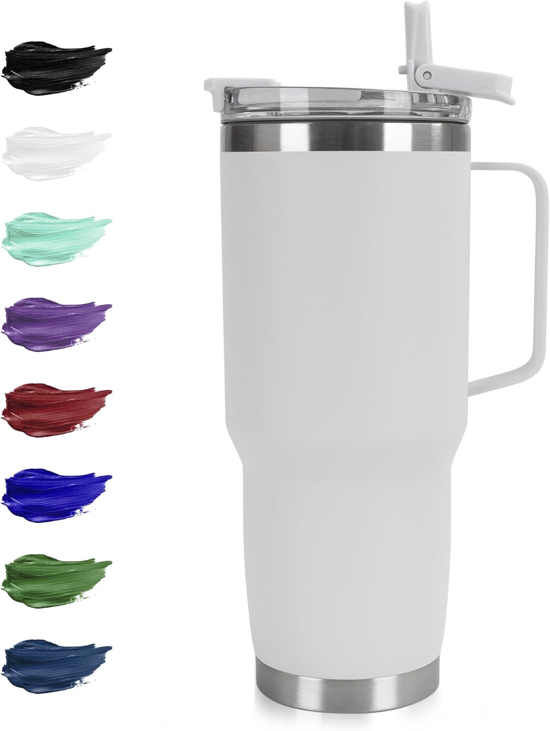 30oz Tumbler with Handle, Insulated Leak Proof Coffee Travel Mug with Straw Lid Double Wall Stainless Steel Vacuum Tumblers Metal Cup Keep Hot and Iced Drink for Gym, Office, Camping, White 1 Pack