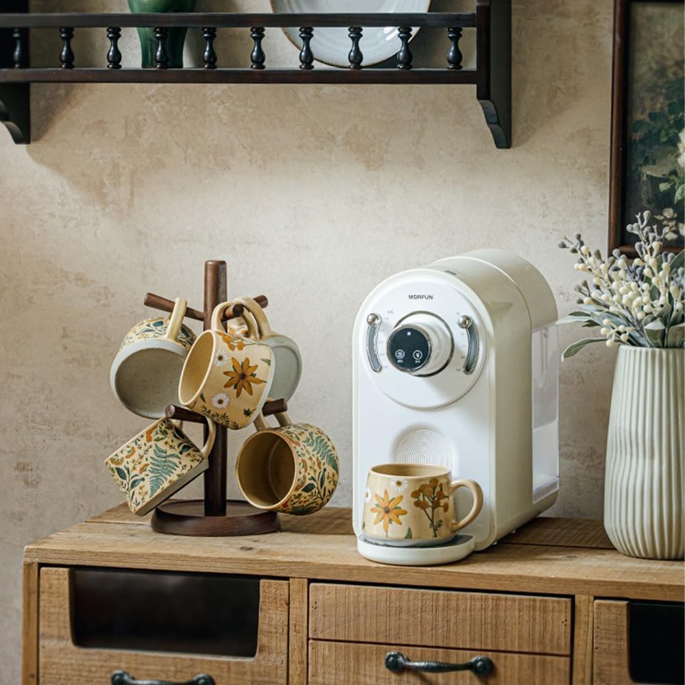 Floral Coffee Cup, 12oz Ceramic Hand Painted Porcelain Mug with Premium Gold Spoon, Cup for Cappuccino, Macchiato, Latte, Cafe, Tea, Unique Gift Idea (Summer's Whispers)