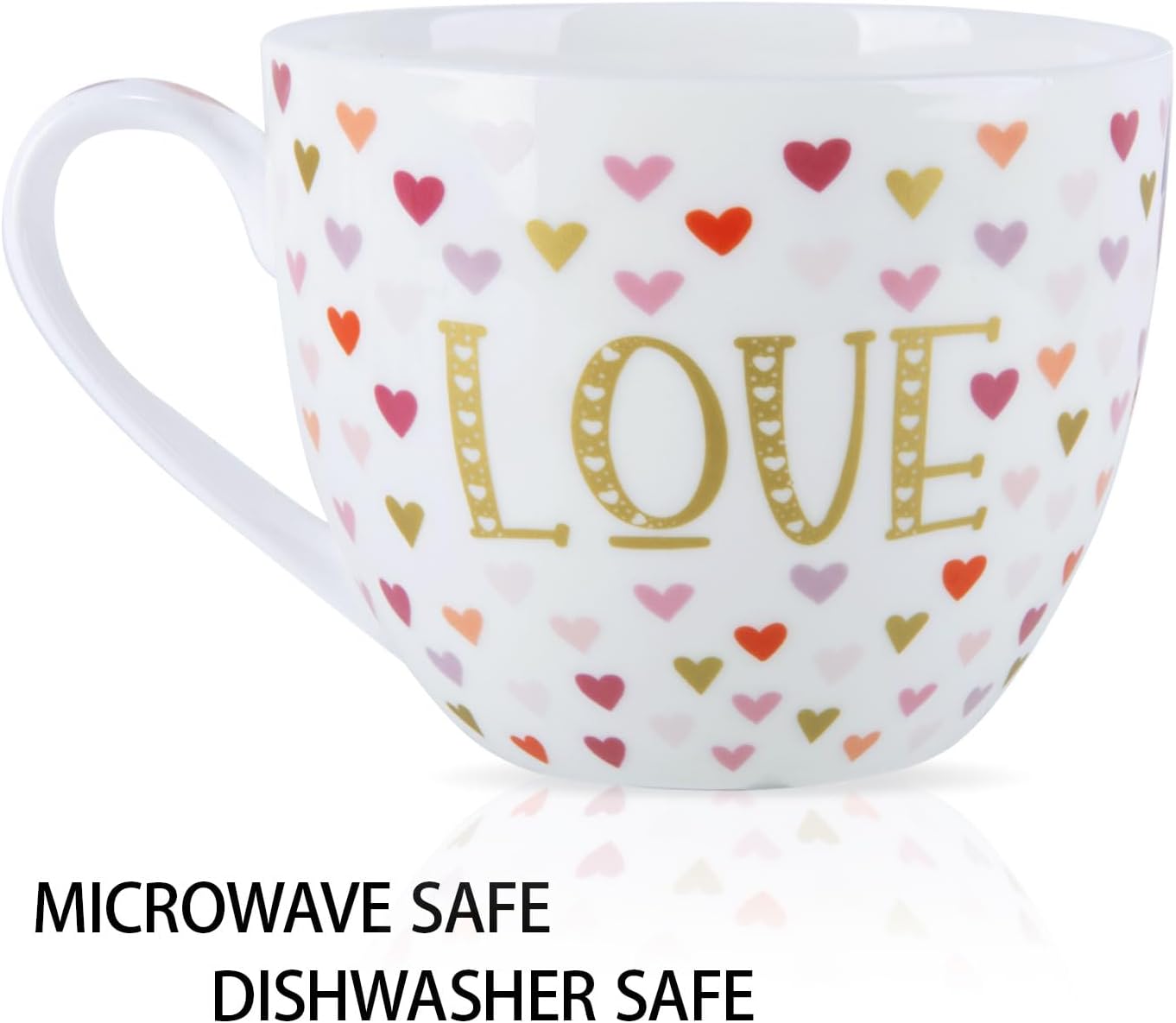 LOVE Mug with Hearts for Daily Coffee and Tea, Premium 20 oz Bone China Coffee Tea Hug Mug, Perfect Holiday, Valentine’s, and Birthday Gift for Loved Ones, Designed in England by Harvest Green Studio