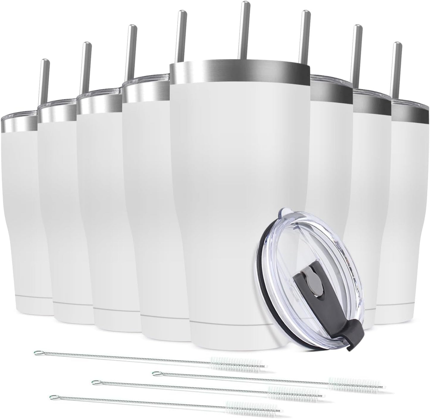 8 Pack 30oz Stainless Steel Tumblers Bulk Reusable Travel Mugs with Lid, Double Wall Powder Coated Coffe Cup for Home, Office, Outdoor Suitable for Vehicle Cup Holders