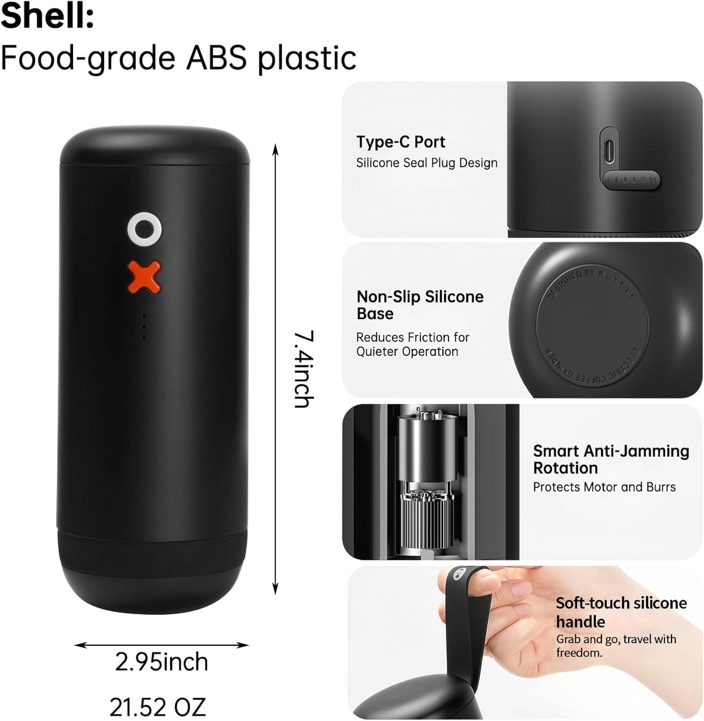 Nuttii Burr Coffee Grinder – Electric, Portable, Small, Quiet Conical Burr Coffee Bean Mill, 20 Adjustable Settings for Espresso, Pour-Over, French, Press Moka for Home Travel Use (Almond Cream)