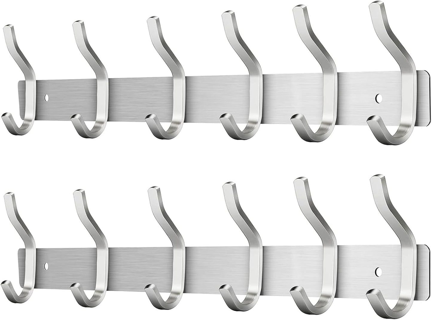 Wall Hooks Heavy Duty, 17 Inch Coat Rack Wall Mount with 6 Hooks,Silver Wall Hooks Hangers for Entryway, Bathroom - for Hanging Backpack, Bag, Coat, Purse, Hat, Towel, Clothes,2 Packs