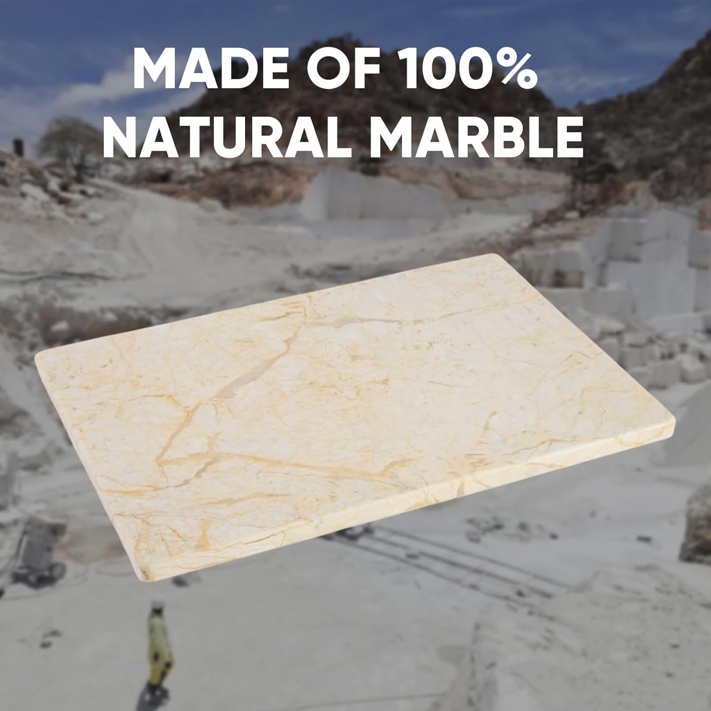 Koville Natural Marble Cutting Board for Kitchen Pastry Bread, 12" x 8" Genuine Marble Cheese Board Stone Tray for Counter, Stone Cutting Boards Bathroom Perfume Jewelry Tray for Decor(Yellow)