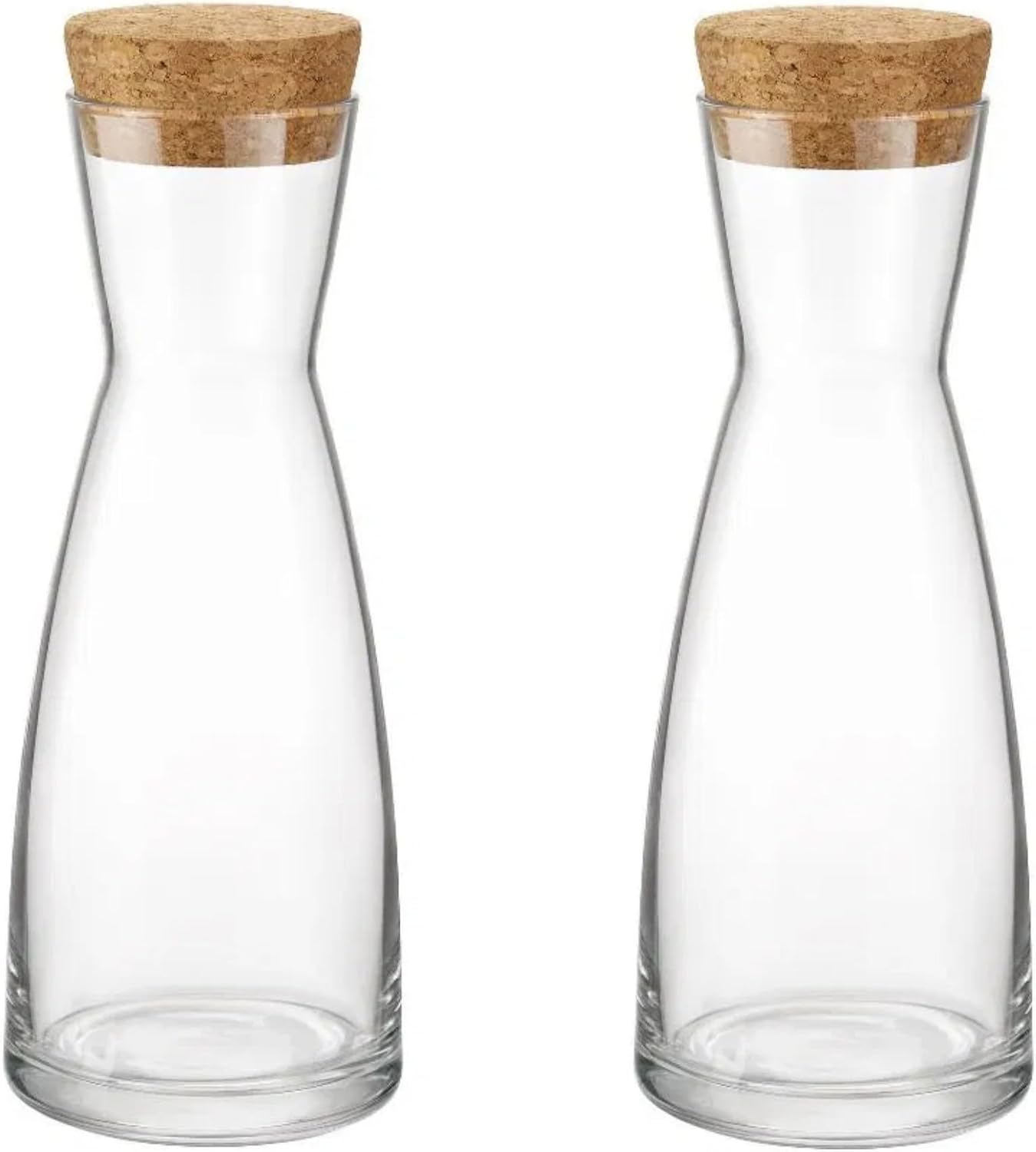 Bormioli Rocco Ypsilon Glass Carafe Set with Cork Tops, Set of 2-18.5 oz Contemporary Juice Containers & Drink Dispensers for Wine, Water, Milk - Dishwasher Safe Bar Glassware for Entertainment