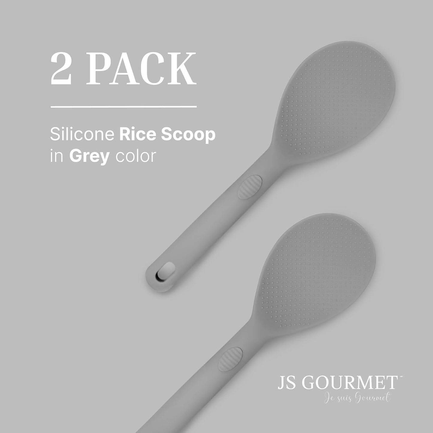 Silicone Rice Paddle Set – 2-Piece Set of Spoon Spatulas for Non-Stick Cookware – Kitchen Tools and Accessories with Comfortable Handles, Heat-Resistant Utensils for Cooking and Baking – Grey