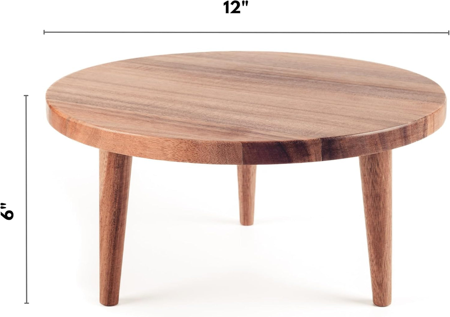 Acacia Wooden Round Footed Serving Board - Pedestal Riser Cake Stand with Removable Legs - Charcuterie Tray Cheese Bread Fruit Vegetable Platters - Plant Holder Set 12 X 6 inches