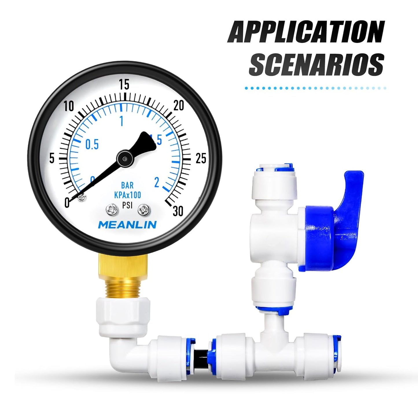 MEANLIN MEASURE 0-30Psi Well Pump Pressure Gauge 1/4" NPT 2" FACE DIAL for Pool Sand Filter Water Oil Air Pressure Test Back Mount, with Teflon Tape