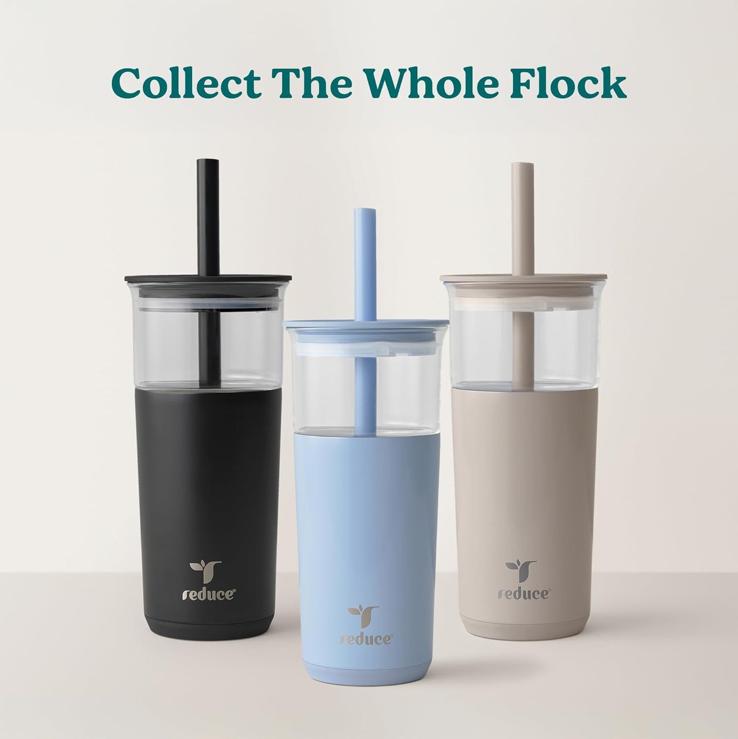 REDUCE Aspen 20 oz Vacuum Insulated Glass Tumbler with Lid & Extra Wide Straw - Keeps Drinks Cold for 12 Hrs - Ideal for Iced Coffee, Smoothies & Boba - Dishwasher Safe, Soft Base - French Vanilla