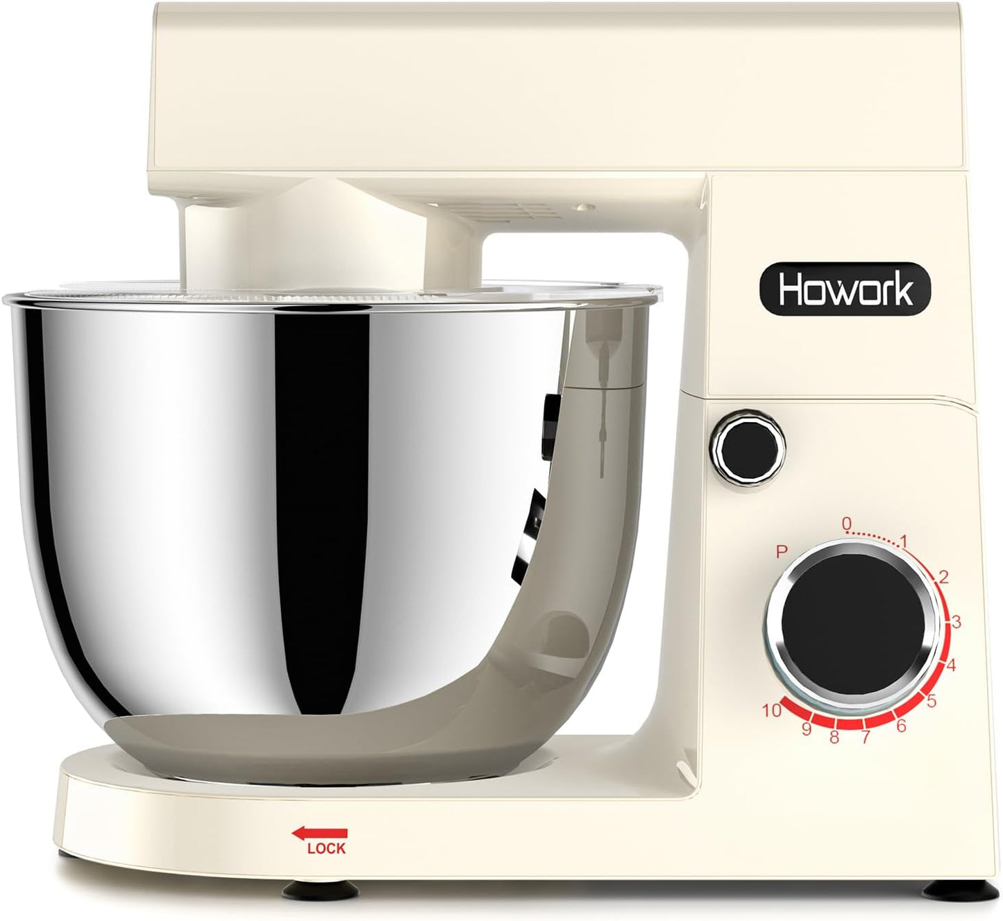 HOWORK Stand Mixer,10+p Speeds With 5.5QT Stainless Steel Bowl,Dough Hook, Wire Whip & Beater,for Most Home Cooks,Cream White
