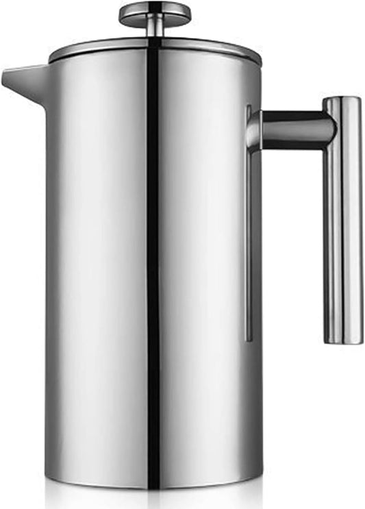 Stainless Steel French Press Coffee Maker 1500ml, Double-Wall Insulated Large French Coffee Press for travel camping，Large Capacity, （50oz, Silver）