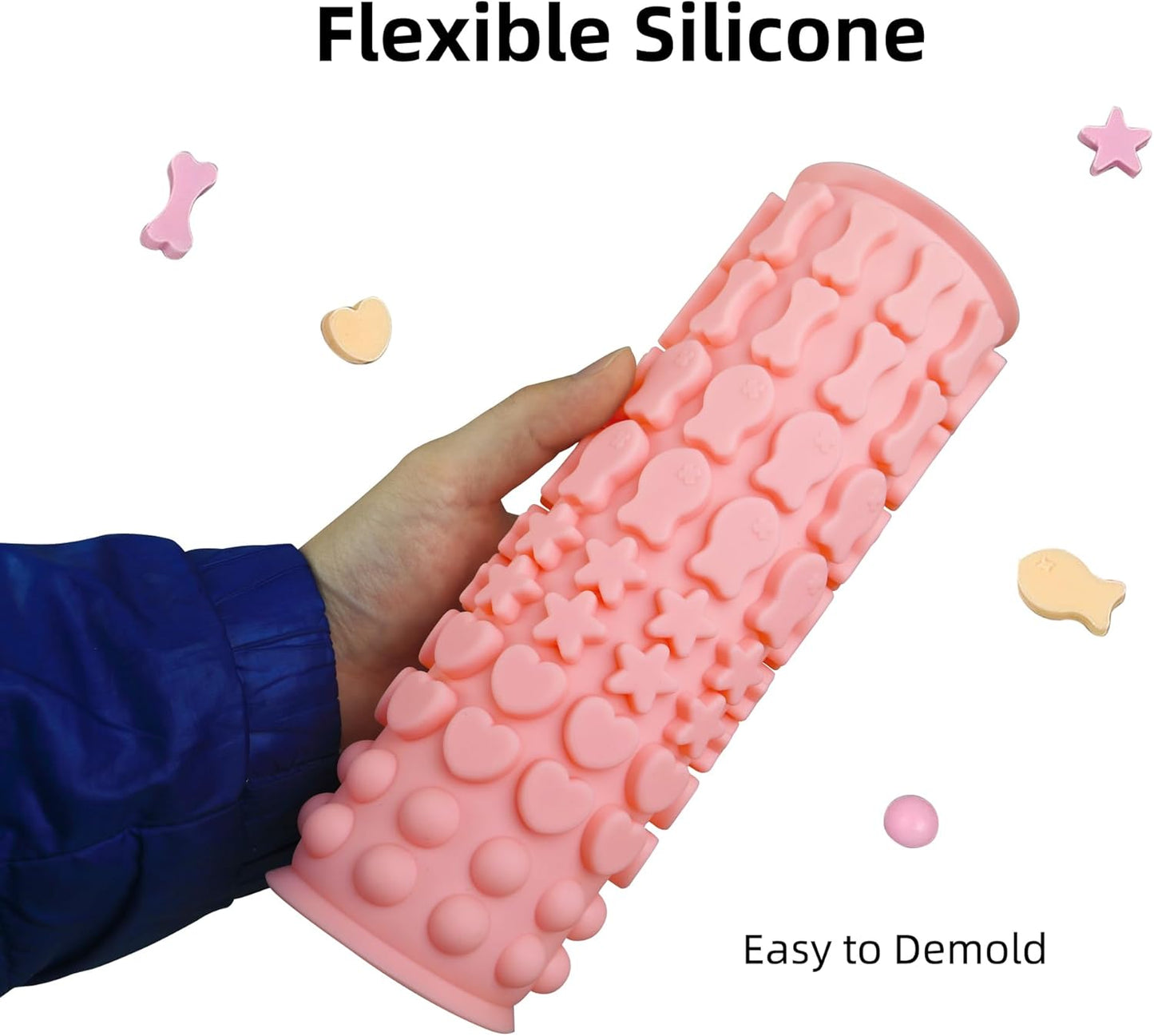 Dog Treat Molds 130 Cavity Mini Silicone Molds Star Heart Bone Fish Roud Shape for Baking Biscuits, Cookie, Candy, Chocolate, Gummy, Cookie