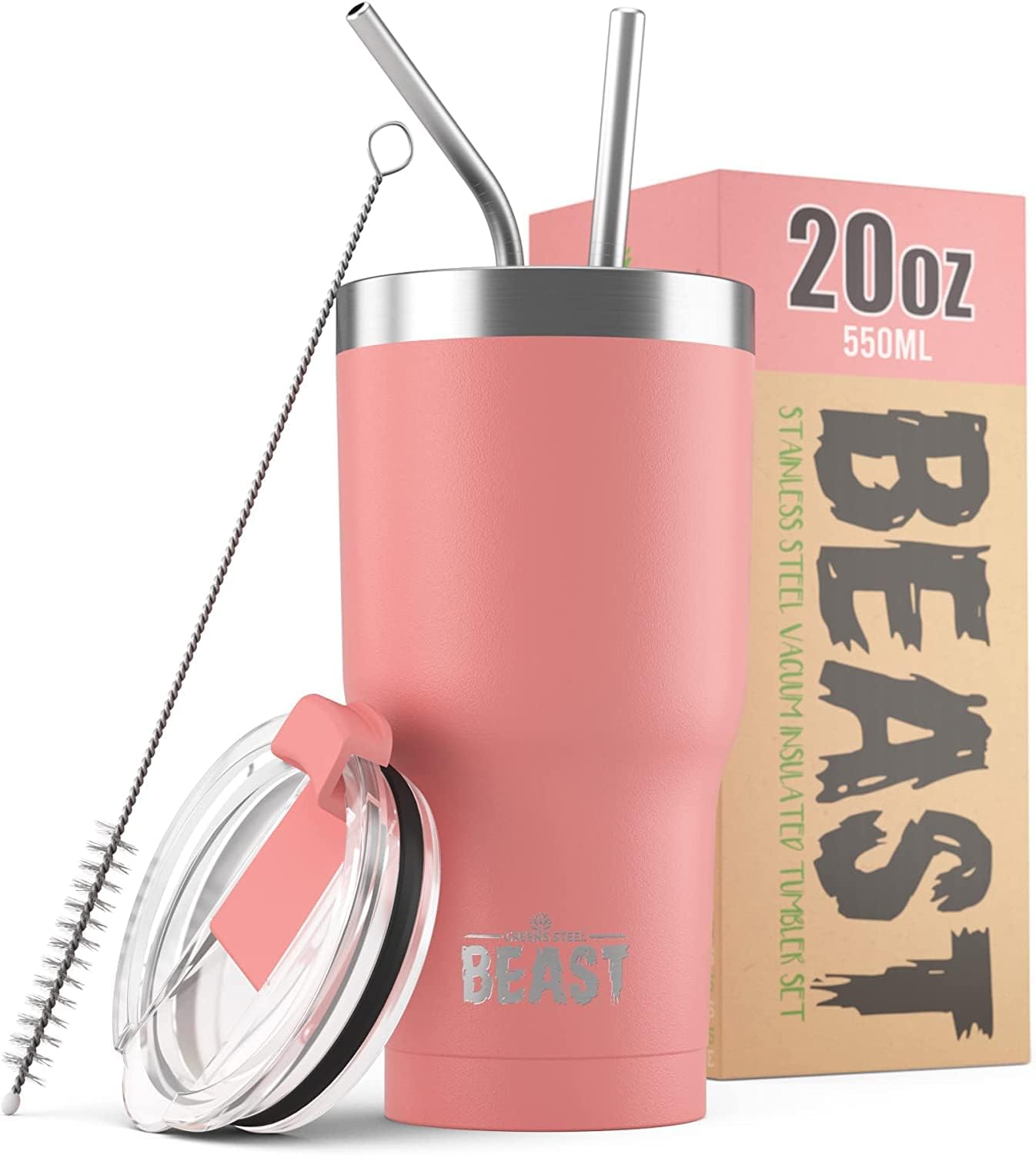 Beast 20 oz Tumbler Stainless Steel Vacuum Insulated Coffee Ice Cup Double Wall Travel Flask (Blossom Pink)
