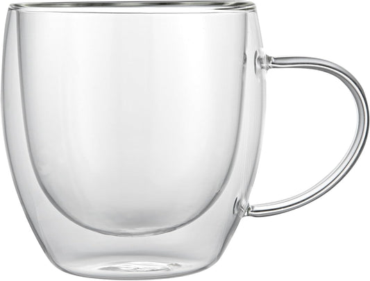 Restaurantware-Forma Professional 8.5 Ounce Glass Coffee Cups, 2 Insulated Coffee Cups With Handle - Dishwashable, Reusable, Clear Double Wall Beverage Tumblers, Freezable, For Hot Or Cold Beverages