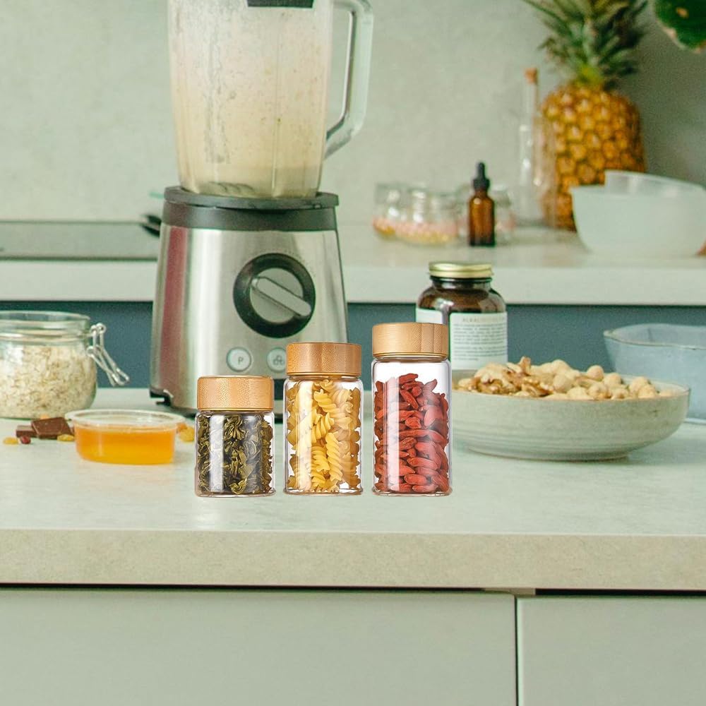 Oidium 4 oz Glass Jars with Bamboo Lids,4-Pack,Glass Spice Jars,Bulk Clear Round for Making Candles,Small Glass Jars For Flour,Sugar,Spices,Tea,Jams,Liquid.wide mouth Mini Jars (Clear 4Pack(4oz))