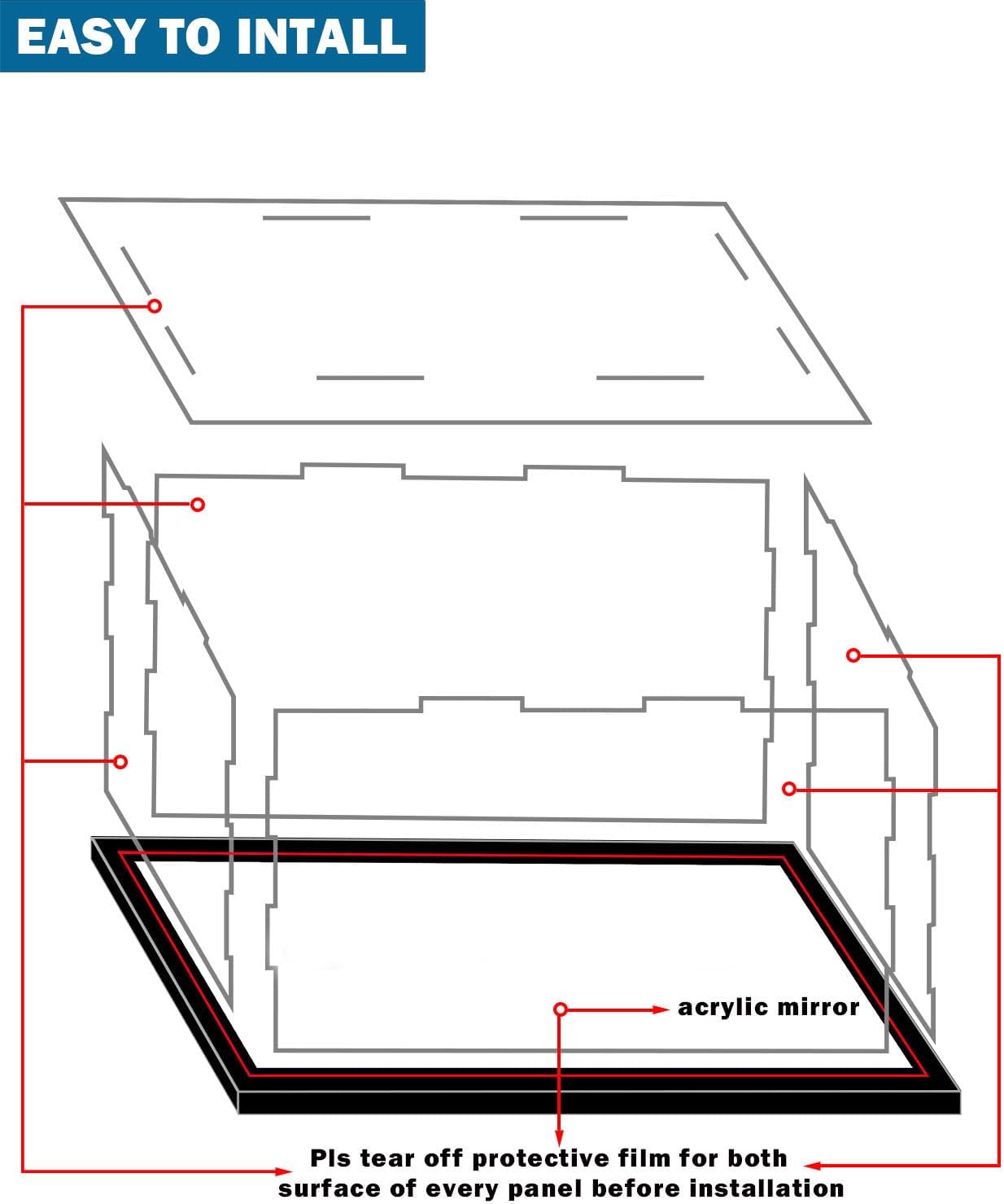 Clear Hat Display Case Acrylic Baseball Cap Holder Stand Transparent Hat Storage Box Dustproof Square UV Protection Cabinet with Carbon Fiber Skin Base and Removable Mirror Base