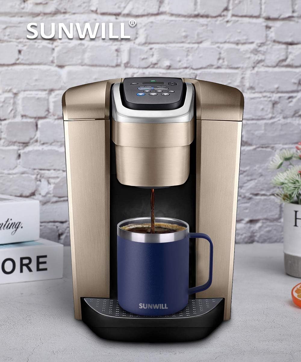 SUNWILL Travel Coffee Mugs Set of 4, Insulated Tumbler with Lid, 14oz Stainless Steel Cup with Handle Bulk for Gift, Camping, Office, Powder Coated Navy Blue