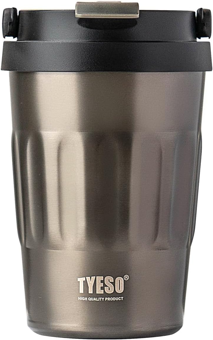 TYESO Stainless Steel Portable Tumbler with Flip Lid,Travel Mug with Concealed Carry Handle, Leakproof Insulated Coffee Cup (GRAY, 13 OZ)