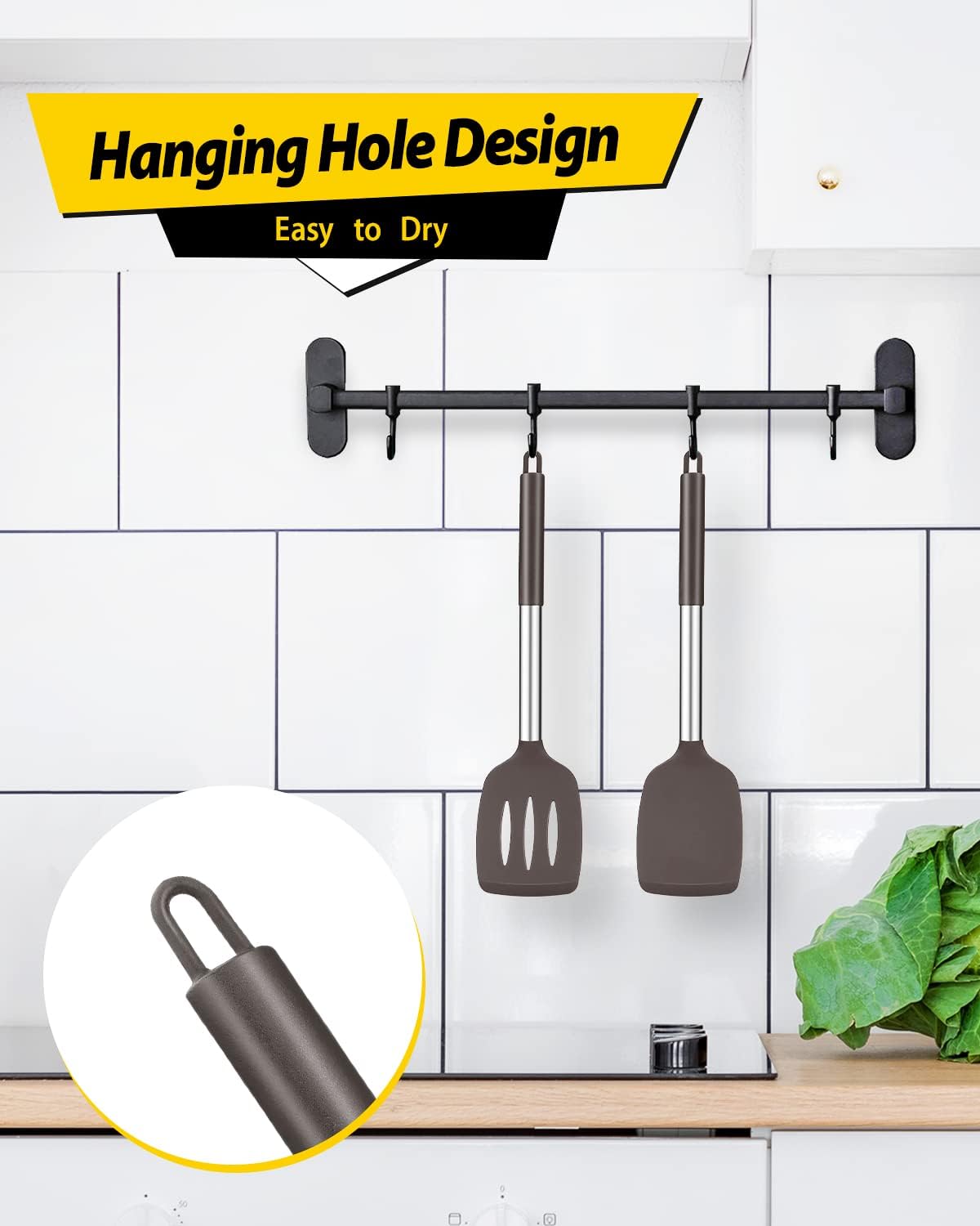 Pack of 2 Silicone Solid Turner, Non Stick Slotted Kitchen Spatulas, High Heat Resistant BPA Free Cooking Utensils, Ideal Cookware for Fish, Eggs, Pancakes(Chocolate)