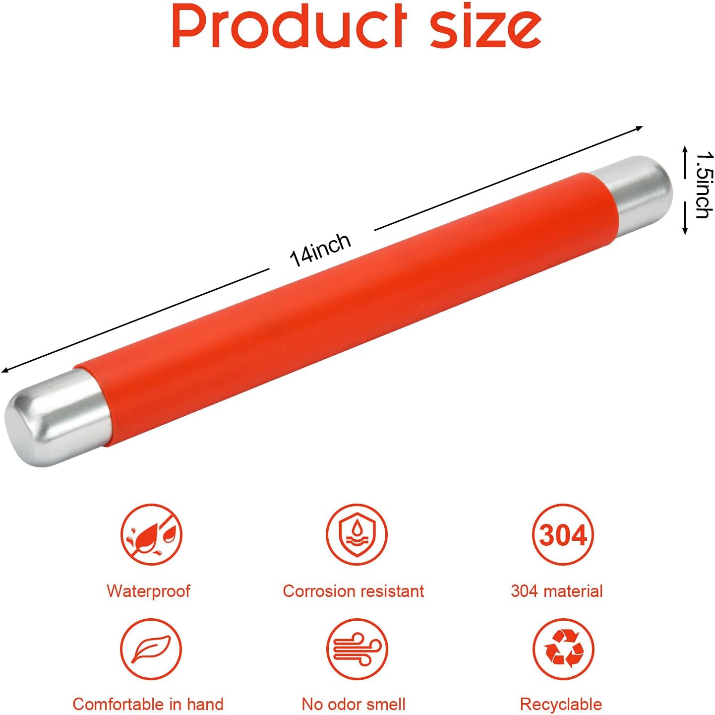 Rolling Pin Dough Roller for Baking with Thickened Non Stick Silicone Metal Handle Rolling Pin Stainless steel Fondant Roller Pin Cookie Pastry Kitchen Accessories 13.8 X 1.5 Inches