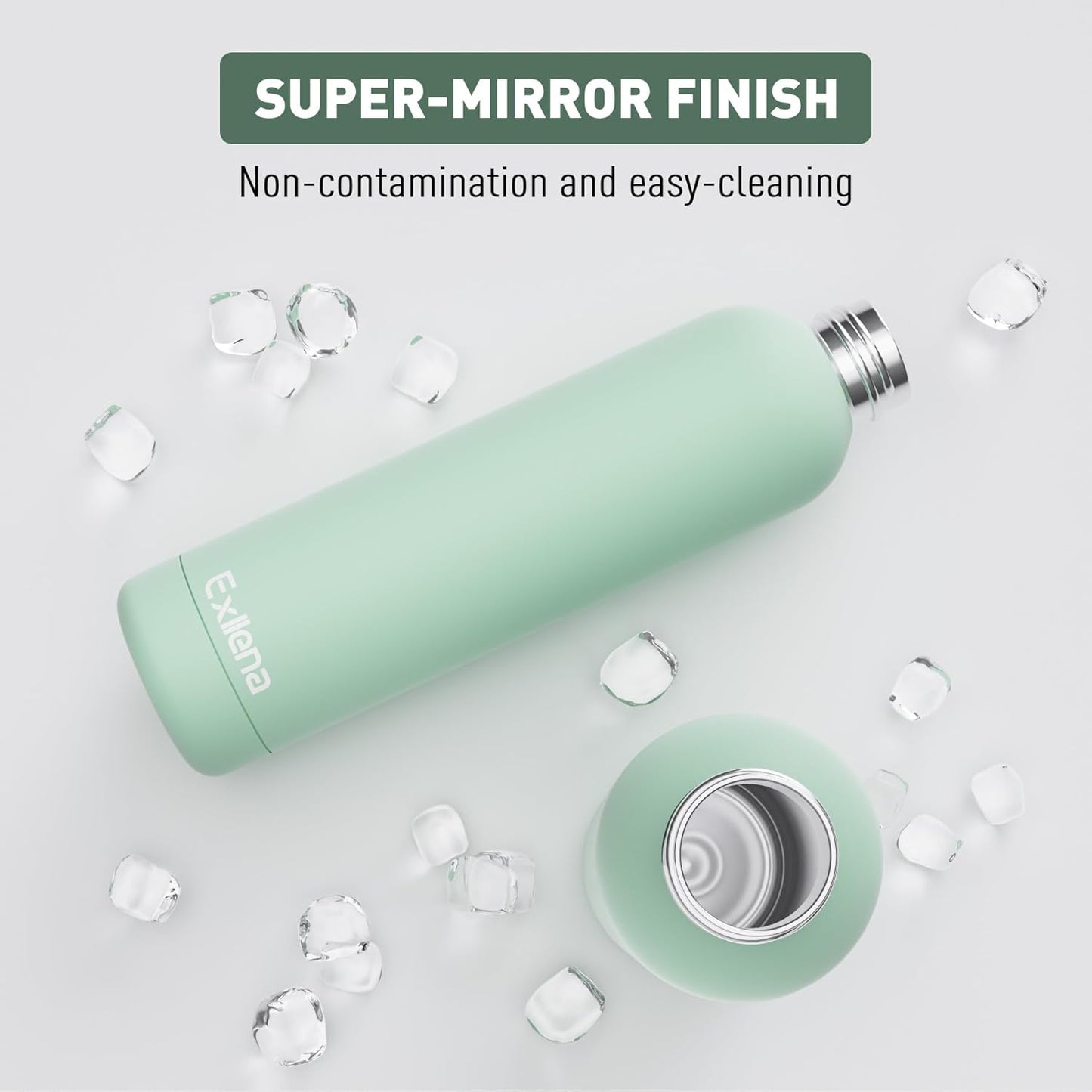 Slim Insulated Water Bottles for Travel 32oz with Clip, Double Wall Vacuum Stainless Steel Water Bottle Keeps Drinks Cold 24 Hrs/Hot 12 Hrs, 100% Leakproof, BPA Free(Mint)