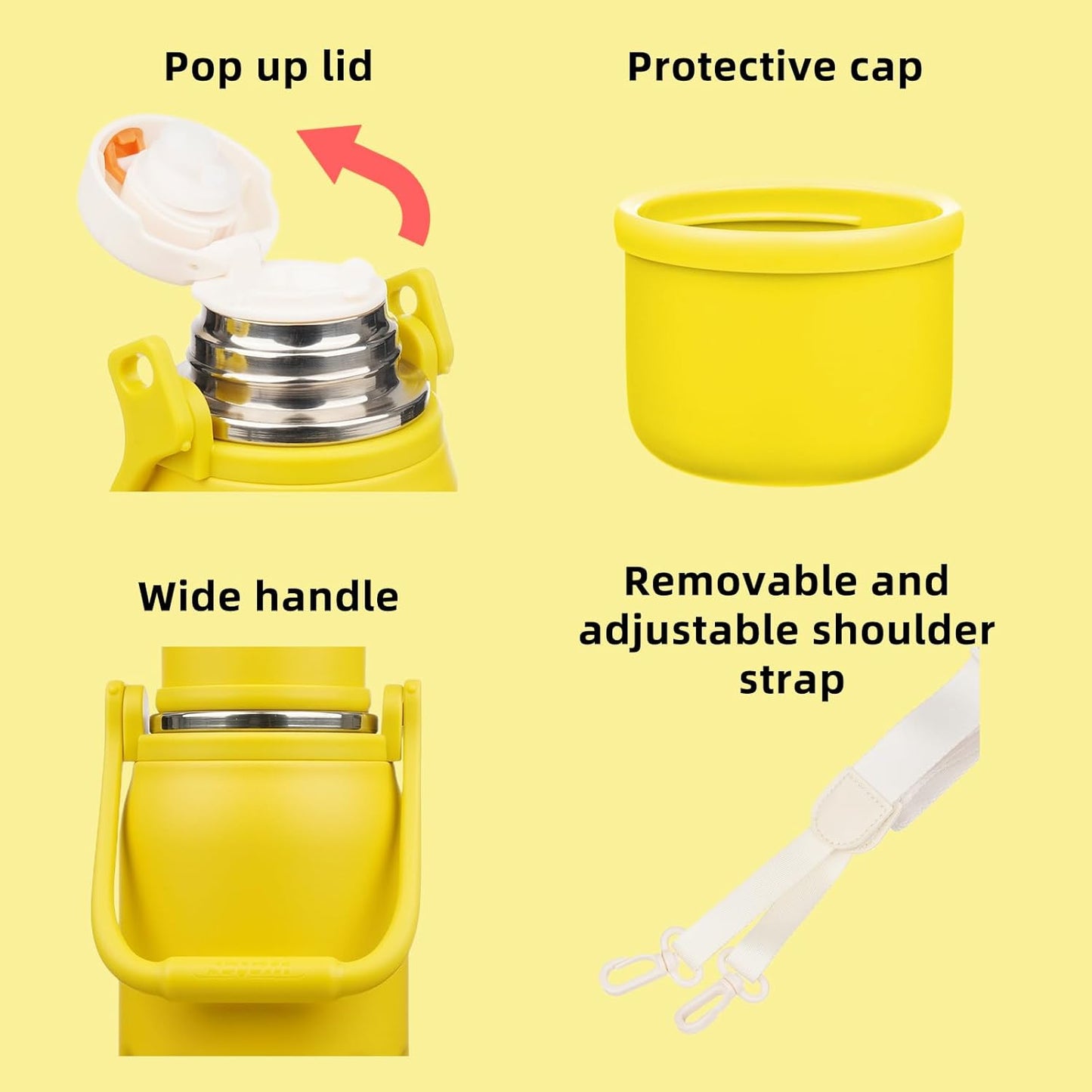 BJPKPK Insulated Thermos 40oz Disherwasher Safe Water Bottle with Handle and Lid Stainless Steel Water Bottles For Cold and Hot Beverages,Yellow