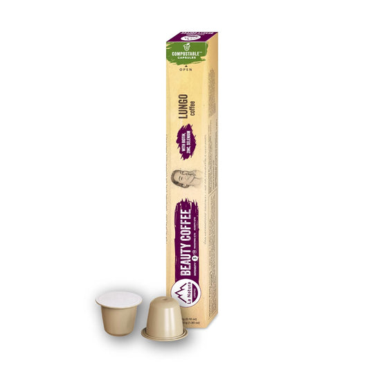 La Natura Lifestyle Beauty Coffee Pods - Lungo Roast European-Style with Biotin, Zinc & Selenium for Hair, Skin & Nails Health - Nespresso Original Line Compatible Pods - Pack of 10